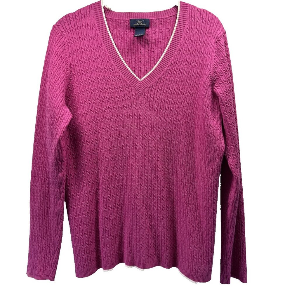 Brooks Brothers 346 Women's Cashmere Blend Sweater Sz L Solid Pink Cable‎ Knit